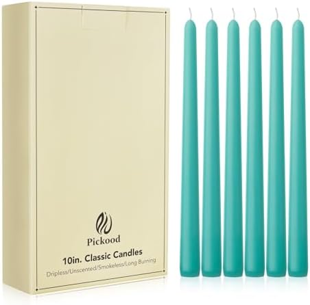 New Burning Formula Unscented Dripless 10-Inch Taper Candles Set of 12 - Turquoise, for Wedding, Dinner - Smokeless, Long Burning - Hand Poured, Colored Tall Candlesticks - Turquesa by Unknown