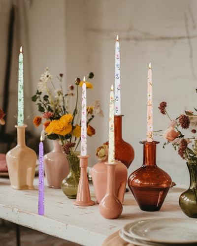 Pretty Floral Taper Candle Sticks Colorful candlesticks Dripless Unscented Party Gift Winter Holiday Dinner Table Decorations 10 inch,Set of 6 - Image 4