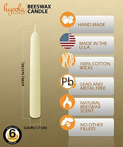 Hyoola 6" Beeswax Taper Candles 12 Pack - Handmade, All Natural, 100% Pure Unscented Bee Wax Candle - Tall, Decorative, White 6 Hour Burn Time - Image 2