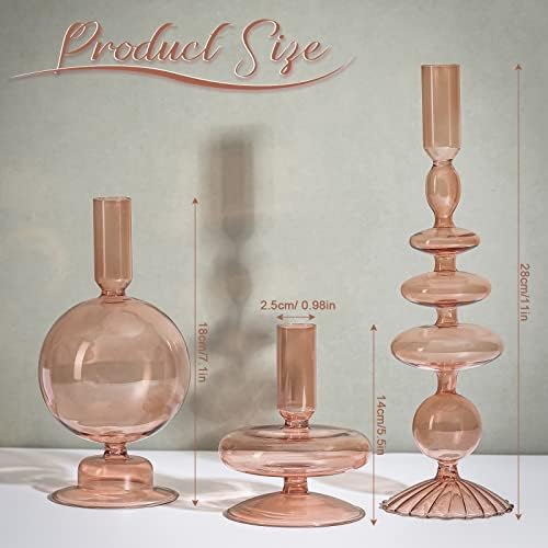 Rtteri 3 Pcs Iridescent Glass Candlestick Holders Taper Candle, Light Brown - Image 2