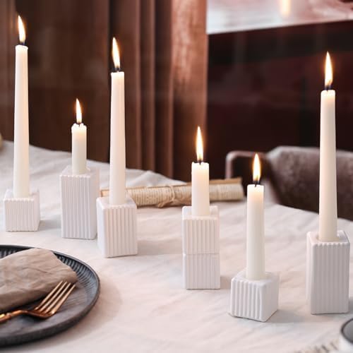 LETINE 12pcs White Vertical Stripe Glass Candlestick Holders - Chic Taper Candle Sticks Holder Set for Elegant Dining & Home Decor - Ideal for Wedding Centerpieces, Parties, and Celebrations - Image 5