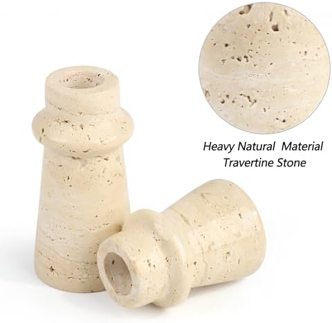 Vixdonos Natural Stone Candle Holder Set of 2 Taper Candle Candlestick Mantle Candle Stand for Home Decor,Wedding,Party and Table Centerpieces(White) - Image 3