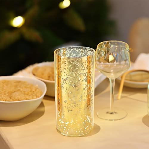 WGVI Hurricane Candle Holder Sleeve, W: 4", Ht: 8", Gold Speckled Glass Cylinder Open Both Ends, Chimney Tube Shade, 1 Piece - Image 4