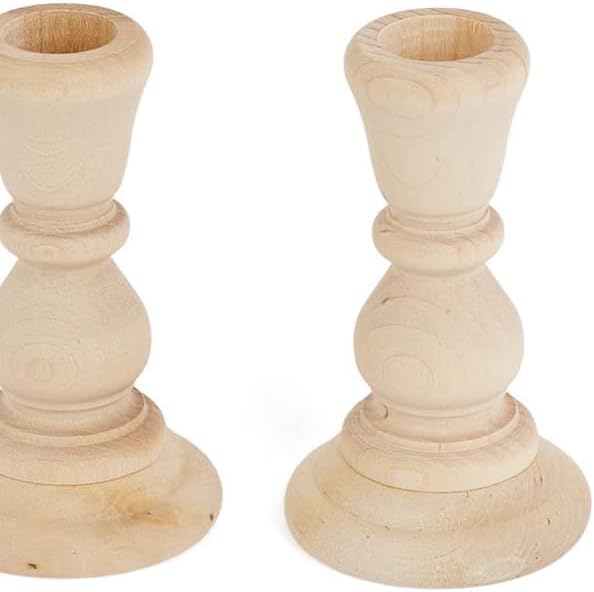 6 Unfinished Natural Wood Candle Sticks – 4" Wooden Taper Holders - Image 3