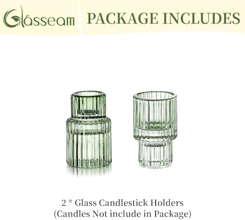 Glasseam Taper Glass Candlestick Holders: 2 Pcs Vintage Green for Christmas - Image 6
