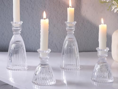 6 Pcs Clear Glass Candlestick Holders (3.5"/6", Assorted)- Tall Taper Candle Holders with Vintage Design, Candle Stick Holders in Bulk for Party Decorations, Glass Candle Holder for Tapered Candles - Image 3