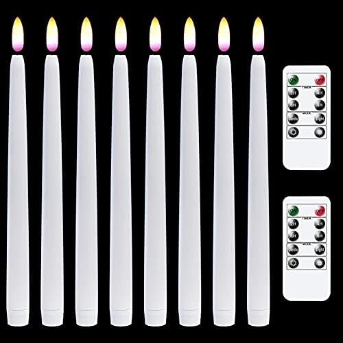 Wondise Flickering Flameless Taper Candles with Remote and Timer, 11 Inch Battery Operated White Real Wax 3D Flame LED Window Candles, Set of 8(D 0.8 inch x H 11 inch, 2 Remote Controls) by Wondise