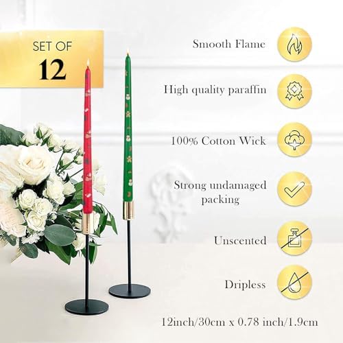 Tall Taper Candles Christmas Long Candlesticks 12 inch red Green Candle for Wedding Advent Home Decor Dinner Christmas，Set of 12,red Green - Image 4