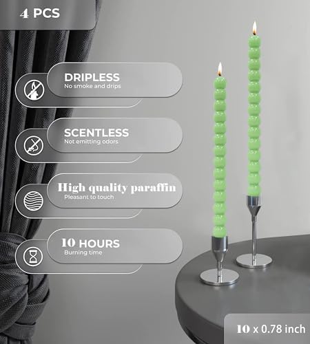 MAITREYA Green Spiral Taper Candles-Set of 4 for Decoration Weddings Party Church-Unscented Dripless Candles,10inch(Green-D) - Image 4