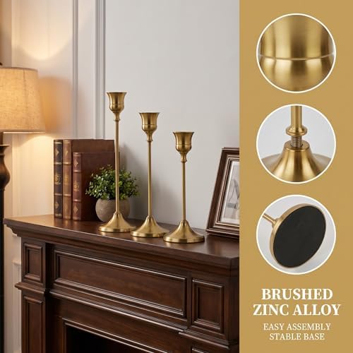 French Gold Taper Candle Holders 4 Sets(12 Pcs) - Tall Metal Candlestick Holders for Table Centerpiece, Formal Dinner, Wedding, Fireplace Mantel Decor, Fits 3/4 Inch Thick Candles - Image 2