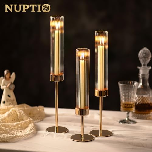 NUPTIO Hurricane Glass Candles Holder, 18 Pcs Gold Taper Candle Holder Bulk - Image 2