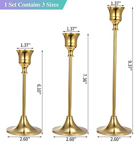 Set of 6 Gold Taper Candle Holders Decorative Candlestick Holder for Home Decor, Wedding, Dinning, Party, Anniversary - Image 3
