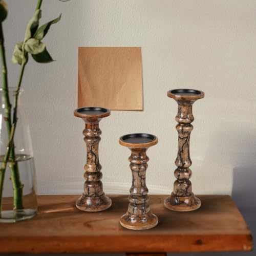 Homebia Design Natural Wooden Pillar Candle Holder Set of 3–14, 12, 10 Inch - Image 2