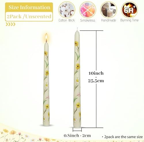 Print Taper Candles - 2PCS Ivory Mixed Flower Candle Long Candle Sticks Flower Tapered Candles for Coworkers Home Decoration Wedding Women(10 Inch) - Image 5