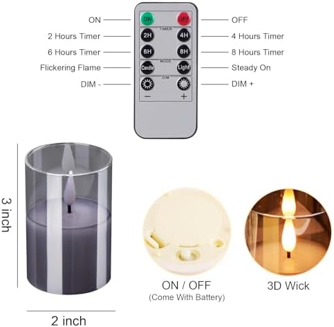 Glass Flameless Votive Candles with Remote, Battery Operated, 6Pack Gray - Image 3