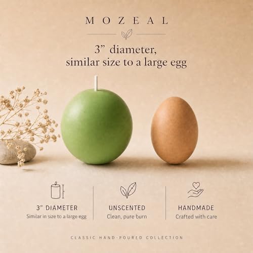MOZEAL Hand-Poured, 3 Inch Green Round Ball Candles - Elegant Green Round Pillar Candles Set of 3, Dripless, Unscented, Smokeless, Ideal for Spring Celebrations. - Image 3