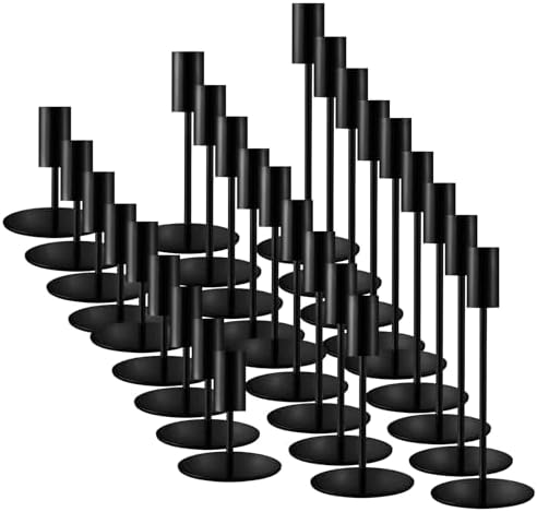 Black Candlestick Holders Bulk, Taper Candle Holders 27Pc, 3 Heights by ECHFSM