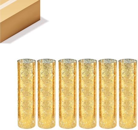 WGVI Hurricane Candle Holder Sleeve, W: 4", Ht: 16", Gold Speckled Glass Cylinder Open Both Ends, Chimney Tube Shade, 6 Pieces by WGVInternational-OpusGlassware