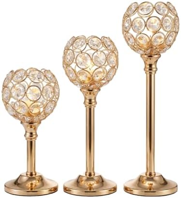 Candle Holder Candlestick Holders- 1Set Gold Crystal Pillar Candle Holders,Metal Candlestick Stands for Wedding Centerpieces,Table Decor for Church,Valentine's Day Housewarming Gift,3Pcs by Unknown