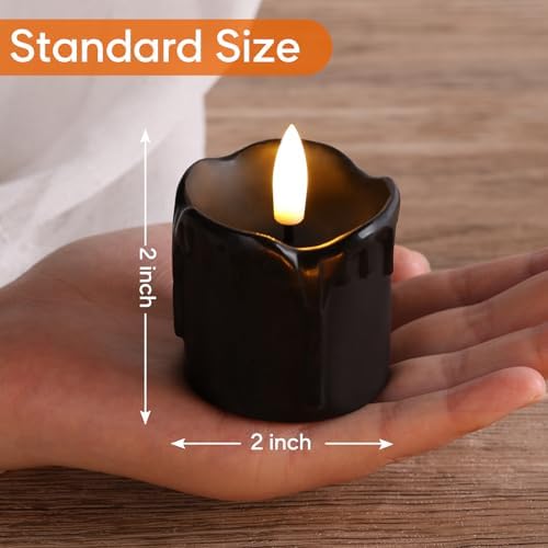 Black Dripping Wax Halloween Flameless Votive Candles with Timer Batteries - Image 2