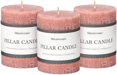 3x4 Inch Reddish Brown Pillar Candles Set of 3 - Unscented Candles, Long Clean Burning, Large Big Candles, Smokeless Dripless Pillar Candles for Dinner Table, Wedding, Home, Bathroom, Rustic Decor by MiraScents