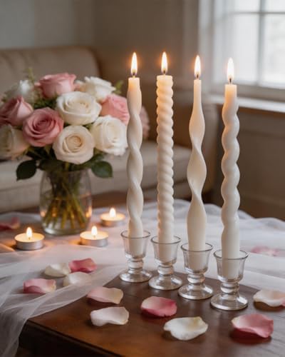 White Taper Candles Spiral Candlesticks Unscented Smokeless Tall Candles for Christmas Wedding Holiday Dinner Party Home Decorative candles-10inch,4pcs by LPUSA