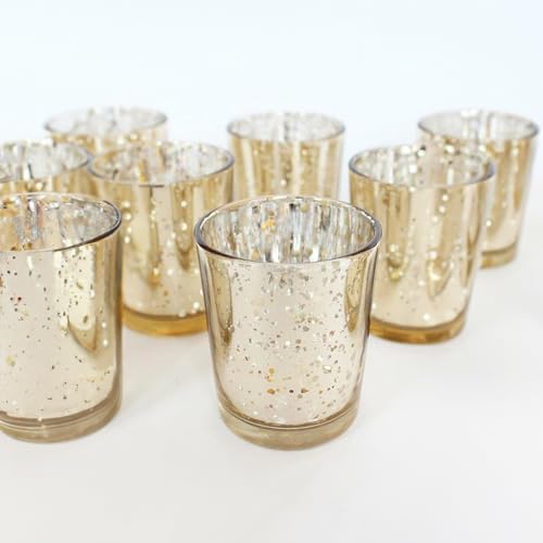 WGV Gold Speckled Tea Light Votive Candle Holder 2.2x2.75, Small Tiny Utility Cylinder Mercury Glass Vase, Home Accent Decor, 24 Pieces by WGVInternational-OpusGlassware