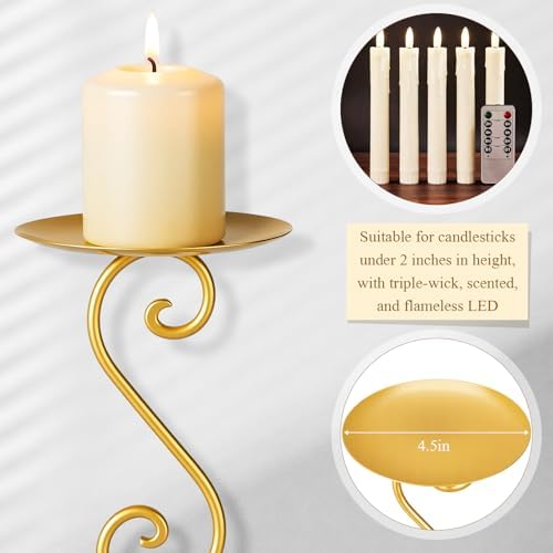 3 Pcs Gold Iron Candlestick Holders 11.8,9.8,6.3 Inch, Antique - Image 4