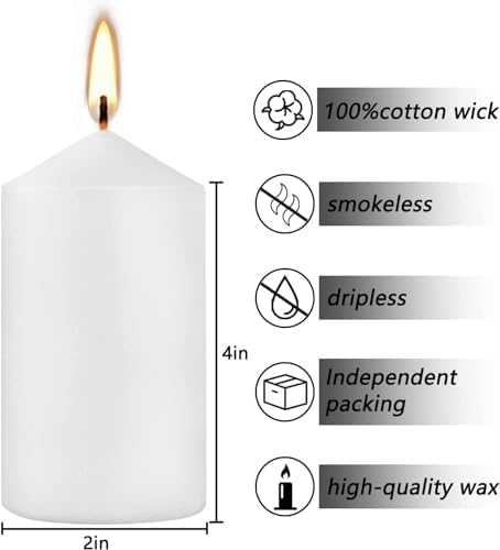 Howemon 20 Pcs Bulk Long Burning Wax Pillar Candles 2" x 4" Dripless Unscented Smokeless for Wedding Party Spa Lantern Fireplace Home(White) - Image 3