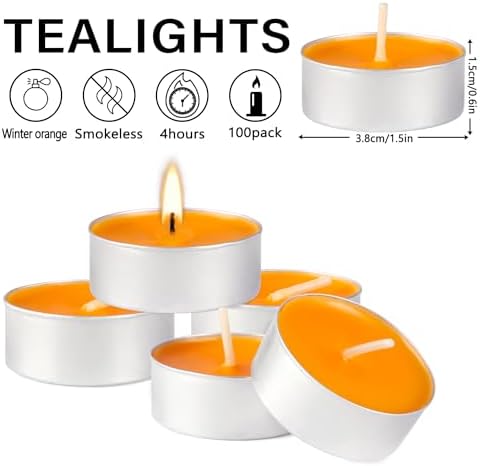 100 Pack Scented Tealight Candles 4 Hours, Winter Orange Aromatherapy Candles for Votive Home, Wedding Holiday and Emergency (Orange) - Image 4