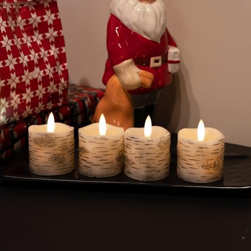 Rhytsing 2" White Birch Bark Flameless Votive Candles with Timer, Real Wax Led Faux Battery Operated Tealight Candles for Christmas and Weddings - Set of 4 - Image 4
