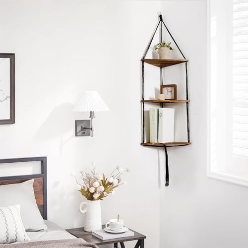 Artilady Corner Shelf Macrame Wall Hanging, 3 Tier Black Boho Storage Decor - Image 3
