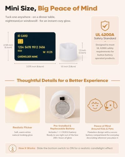 Homemory 50-Pack Flameless Tea Lights Candles Battery Operated, 200+ Hours - Image 2
