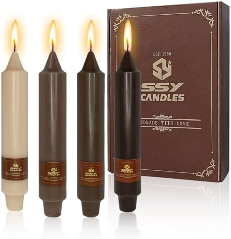 NJAO HOO Brown Short Taper Candle 7 Inch Candlesticks Unscented Dripless Gradient Colored Tapered Candle Set for Home Decor Wedding Party Dinner Candles, 4 Pack by NJAOHOO