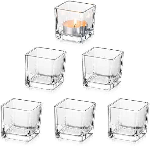 Glasseam Glass Votive Candle Holders: 6 Pcs Square Tealight Holder for Table by Glasseam