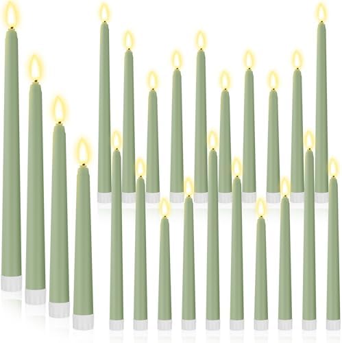 Rossesay 24 Pcs Flameless LED Taper Candles Battery Operated Candle 8.5", 9.65", 10.8", 12.8" Flameless Candlesticks Flickering for Christmas Church Wedding Indoor Decoration(Classic, Rat Tail Green) by Rossesay