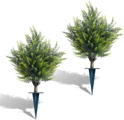 2PCS 3D Cypress Topiary Trees with Ground Spike Christmas Decor by LivingGreenEveryDayShine