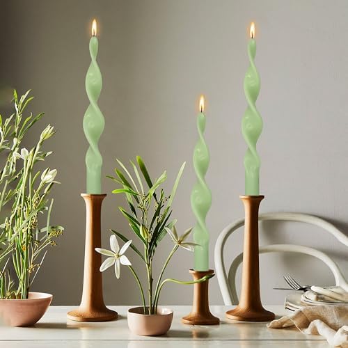 Smokeless Green Spiral Taper Candle Handmade Unscented Taper Candlesticks 10 Inch Long Twisted Candles for Candlelight Dinner Decor Wedding Church 2 Pcs - Image 5