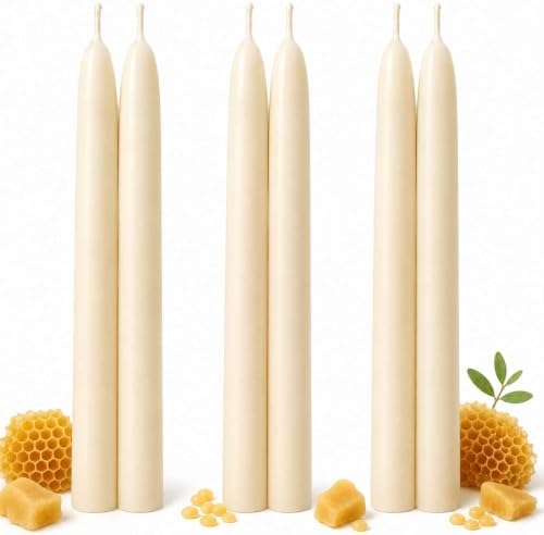 White Beeswax Candles Taper,100% Natural,8 Inch,6 Pack,Up to 8 H,Non-Toxic by MAKALONE