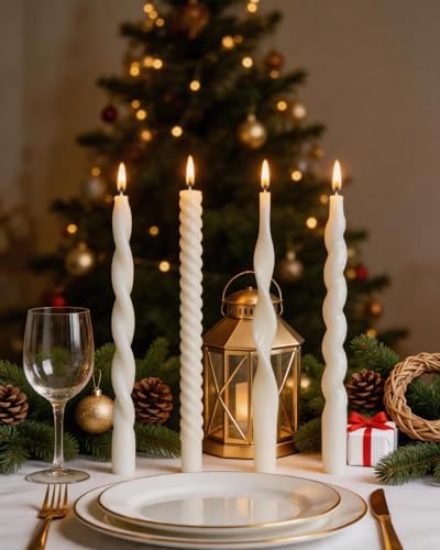 White Taper Candles Spiral Candlesticks Unscented Smokeless Tall Candles for Christmas Wedding Holiday Dinner Party Home Decorative candles-10inch,4pcs - Image 6