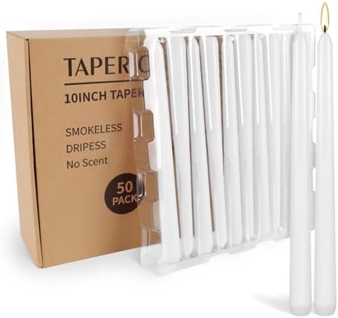 50 Pack White Taper Candles - 10 Inch Classic Unscented Dinner Candles, Dripless Pure White Paraffin Wax with Cotton Wicks, 8-Hour Burn Time for Wedding, Christmas & Formal Dining Decor - Image 2