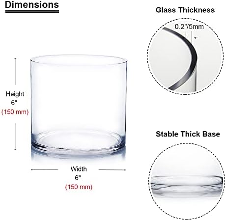 Enova Floral Set of 4 Clear Glass Cylinder Vase, 6W x 6H Inches Round Flowers Vase, Pillar Candle Floating Candle Holders Vase, Small Floral Glass Vase for Home Office Decor, Wedding Centerpiece - Image 2