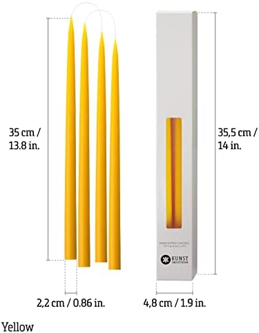 Kunstindustrien® Tapered Candles, Made in Denmark, 42 Colors Available, Dripless & Smokeless Dinner Candles, Solid Candles Long Burning 15 Hours, Unscented Candle Gift Set, 4pcs. 9 inches (Yellow) - Image 3