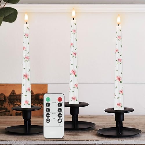 Rose Flameless Taper Candles, 9.6" Real Wax LED Candles with Remote & Timer by AFINETH