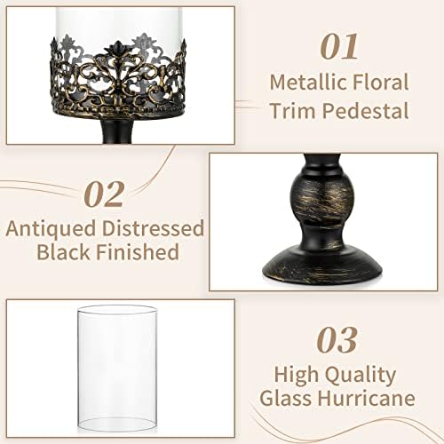 Sziqiqi Black Pillar Candle Holders: Gothic Metal Hurricane Candle Holders - Image 6