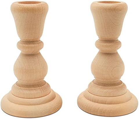 Classic Wooden Candlesticks 4 inches with 7/8 inch Hole, 50 Unfinished Small Wooden Candle Holders to Craft, Paint or Decorate, by Woodpeckers by Woodpeckers