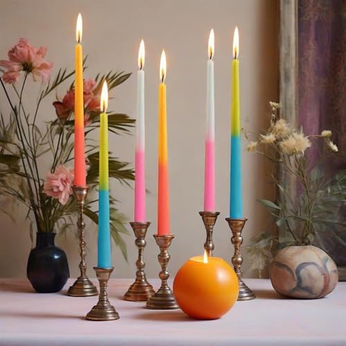 Pastel Taper Candles Set of 6 Rose Scented Candle Sticks Hand Poured Smokeless Two Tone Double Color Design 10 inch Long Candle for Wedding Dining Housewarming Gift Holiday Home Decor - Image 6