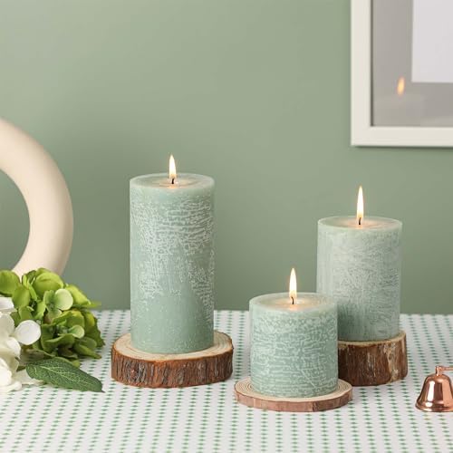 3x6 Inch Sage Green Pillar Candles Set of 3 - Unscented Spring Candles, Long Clean Burning, Large Big Candle, Smokeless Dripless Candle for Spring Home Decor, Dinner Table, Bathroom, Rustic Decor - Image 2
