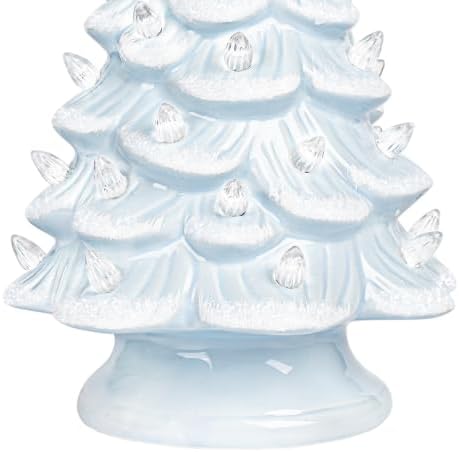 Sunlit Cordless Lighted Ceramic Christmas Tree Vintage Tabletop Christmas Decoration Pre-Lit Colorful Mini Light Bulbs 13" Traditional AA Battery Operated LED - White and Light Blue - Image 4