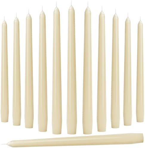 10-Inch Ivory Taper Candles - Dripless Smokeless Tapered Candle Cream Unscented Candlesticks Paraffin Wax Long Slow Burning Tall Candle Sticks for Dinner Business Wedding Restaurants 12 Pack by Auralome